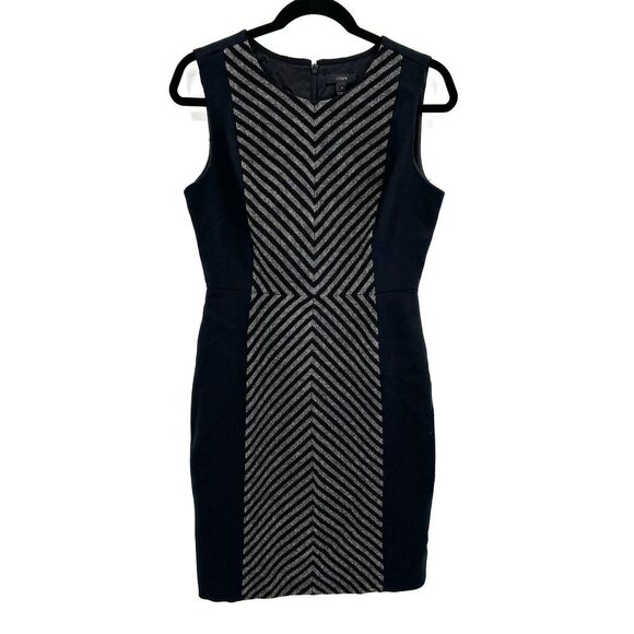 J. Crew Dresses & Skirts - J. CREW Black Gray Chevron Wool Sleeveless Bodycon Sheath Office Dress Size 4